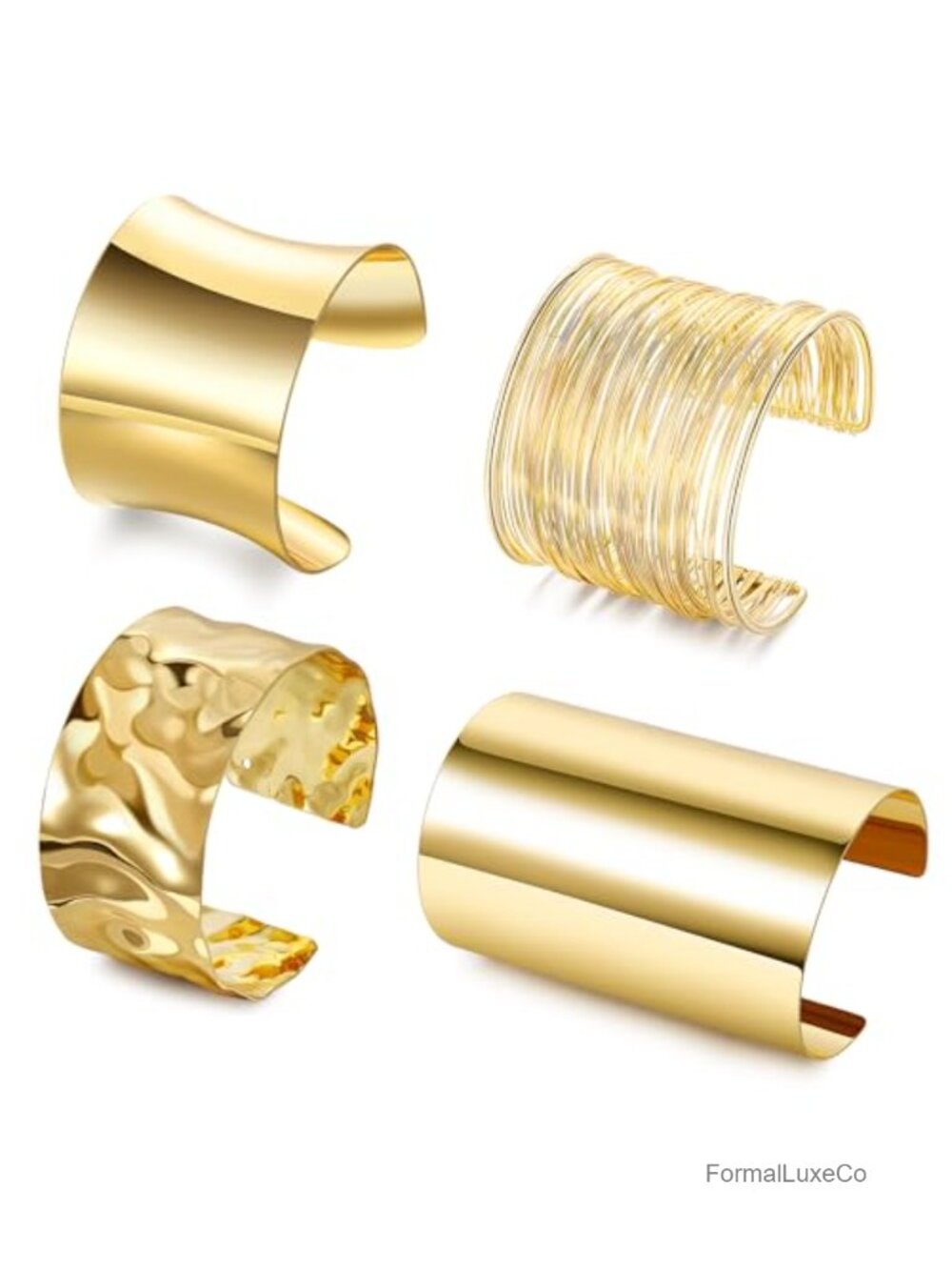 4 Pcs Chunky Gold Cuff Bracelet Set Open Wide Bangle Statement Wrap Jewelry